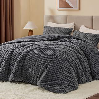 BEDELITE Fluffy Queen Comforter Set, Dark Grey Fleece Bed Set 3 Pieces: Jacquard Weave and Production Notes