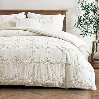 Peri Home Full/Queen Duvet Cover Set - 100% Cotton Chenille Embroidered Rose Floral Pattern - Includes Shams - 3-Piece - Ivory Trellis: Print Design and Production Notes