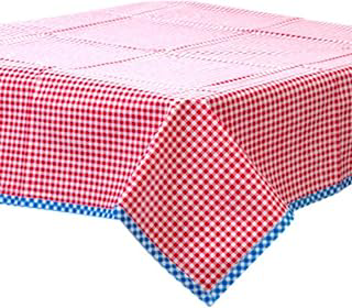 Gingham Red Oilcloth Tablecloths with Blue Gingham Trim (48x102): Fabric Sourcing and Quality Notes