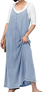 Women's Summer Spaghetti Strap Denim Dress A-Line Overall Dress Flowy Swing Maxi Long Jean Dress: OEM Production and Sizing Notes
