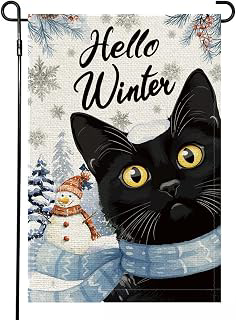 Hello Winter Yard Flag Black Cat Snowman Snowflakes Garden Flag 12x18 In: Fabric Sourcing and Quality Notes