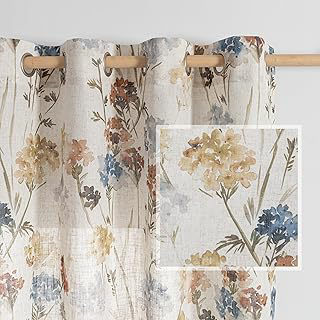 MYSKY HOME Floral Linen Curtains 84 inch Length 2 Panels Set Summer Flower Patterned Semi Sheer Light Filtering Privacy Farmhouse Grommet Drapes: Print Design and Production Notes