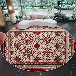 Round Area Rugs for Living Room 3ft Circle Washable Rug Red Non Slip Soft Carpet, Traditional Fine Geometric Symmetrical Jacquard Floor Rugs for: Jacquard Weave and Production Notes