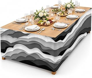 9Ft Table Skirt, Grey Ombre Table Skirt for Rectangle Tables & Round Tables, Decorative Desk Skirts, Modern Geometric Moire Abstract Art Party: Ombre Dyeing and Production Notes