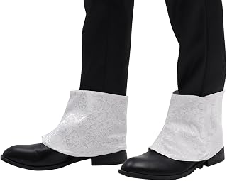Men's Gangster White Spats Boot Covers, 1920s Steampunk Shoe Snap Spat Costume Accessory: Jacquard Weave and Production Notes