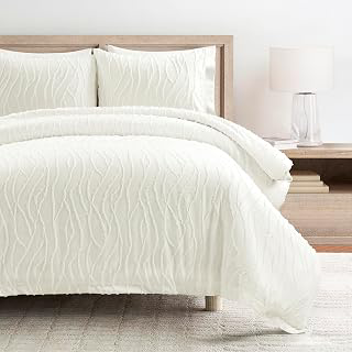 Lush Decor Jacquard Wave Duvet Cover Set, 3 Piece Set, King, Soft White - Textured Bedding Set - Tufted Clip Jacquard Design - White Duvet Cover: Jacquard Weave and Production Notes