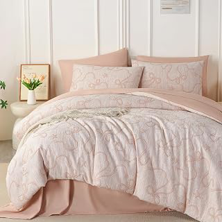 PERFEMET Blush Pink Twin Comforter Set, 5 Pieces Cute Bow Jacquard Girls Bedding Twin Bed in a Bag, Soft All Season Vintage Embossed Bowknot: Jacquard Weave and Production Notes