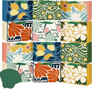 qiqee 12PCS Clash Flowers Paper Gift Wide Bags with Tissue Paper Handles Small Size 6.3