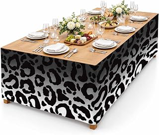 9Ft Table Skirt, Black Ombre Leopard Table Skirt for Rectangle Tables & Round Tables, Decorative Desk Skirts, Modern Abstract Art Aesthetics: Ombre Dyeing and Production Notes