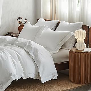 Simple&Opulence 100% French Linen Duvet Cover Set with Embroidered,3 Pcs Washed Soft Farmhouse Bedding Set with Button Closure,1 Comforter Cover: Jacquard Weave and Production Notes
