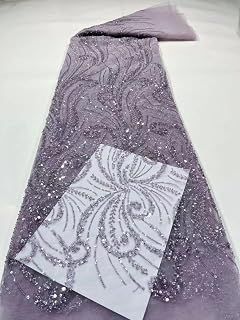 French Tulle Net Lace Fabric Sequins African Clothing Laces Fabrics for Wedding Dress Ladies Gown 5 Yards Per Lot (Lilac,5 Yards): Fabric Sourcing and Quality Notes