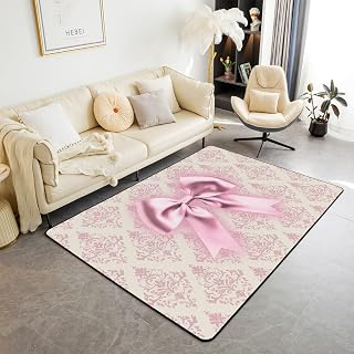 jejeloiu Pink Bow Area Rug 3x5 Polyester Jacquard Damask Living Room Rugs for Bedroom Cute Coquette Bow Knot Decor Carpet Damask Pattern Indoor: Jacquard Weave and Production Notes