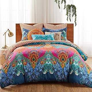 Levtex Home - Mackenzie Duvet Cover Set - Full/Queen Duvet Cover + Two Standard Pillow Cases - Bohemian - Teal, Orange, Yellow, Green, Blue: Jacquard Weave and Production Notes
