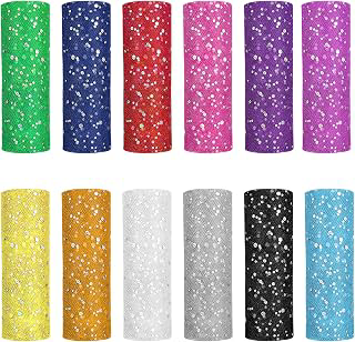 12 Pcs Rainbow Glitter Tulle Rolls 6 Inch by 10 Yards Tulle Rolls Netting Fabric Shiny Sequin Tulle Ribbon Craft Fabric for Tutu Skirts Sewing: Ombre Dyeing and Production Notes