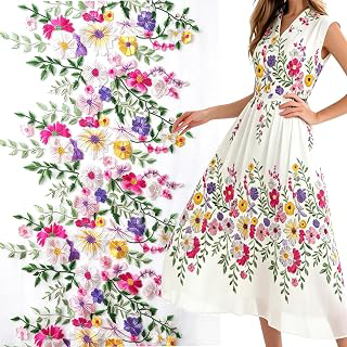 27 x 72 Inch White Mesh Lace Fabric, Colorful Floral Embroidered, 2 Yard Pre Cut for Wedding Dress Sewing DIY Craf: Fabric Sourcing and Quality Notes