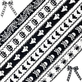 Whaline 6 Rolls Halloween Jacquard Embroidered Ribbon Trim 30 Yard Black & White Spooky Pattern Embroidery Lace Ribbon for Holiday Decor Wreath: Jacquard Weave and Production Notes