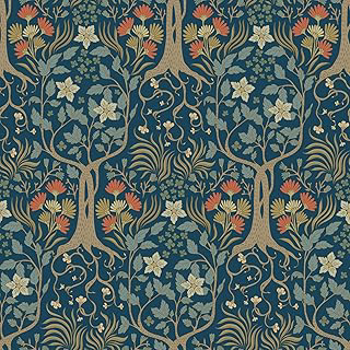 Stickyart Peel and Stick William Morris Botanical Wallpaper Vintage Symmetrical Botanical Tree Wallpaper Removable Navy Blue Arts and Crafts: Jacquard Weave and Production Notes