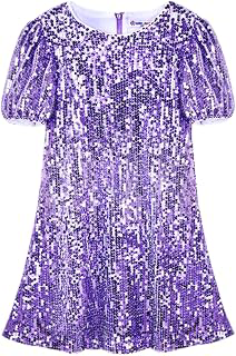 Girls Sparkly Sequin Dress Puff Sleeve for Kids Party Birthday: Ombre Dyeing and Production Notes