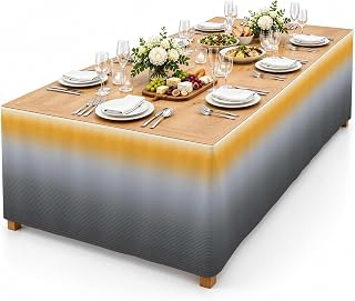 9Ft Table Skirt, Yellow Grey Ombre Table Skirt for Rectangle Tables & Round Tables, Decorative Desk Skirts, Modern Geometric Striped Abstract: Ombre Dyeing and Production Notes