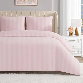 Juicy Couture Jenny Velour Striped Jacquard King Size Duvet Cover Bedding Set Ensemble - Pink 3 Piece Set: Jacquard Weave and Production Notes