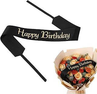 Set of 12 Bouquet Banner Grosgrain Ribbon Tie Wrap Printed Sash Florist Bulk Supply for Floral Arrangements (Black - Happy Birthday): Print Design and Production Notes