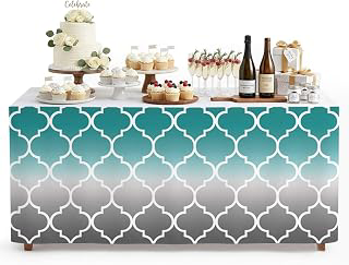 6Ft Table Skirt, Teal Grey Ombre Morocco Pattern Table Skirt for Rectangle Tables & Round Tables, Decorative Desk Skirts, Modern Moroccan: Ombre Dyeing and Production Notes