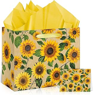 Large Sunflower Gift Bag with Tissue Paper and Greeting Card Yellow Sunflower Party Favor Bags Decorations Floral Sunflower Treat Candy Paper: Print Design and Production Notes