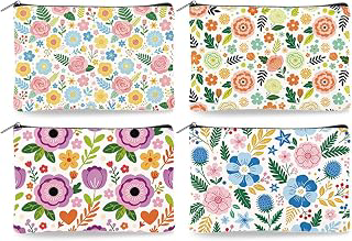 4Pcs Cute Flower Printed Canvas Makeup Bags, 9.06x5.9inch Color Floral Cosmetic Bags with Zipper for Women, Toiletry Storage for Travel: Print Design and Production Notes