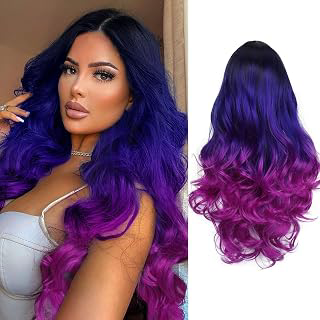 WIGER Long Wavy Wig Black to Blue to Purple Ombre Color Wigs: Ombre Dyeing and Production Notes