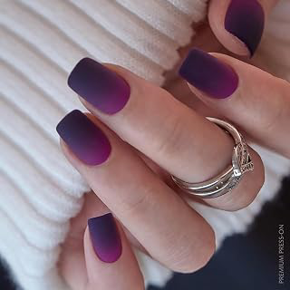 CurvLife Short Square Ombre Press On Nails, Frosted Purple Pink, Soft Gel: Ombre Dyeing and Production Notes