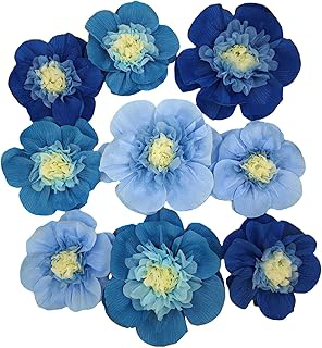 Mybbshower 9 Pack Ombre Blue Crepe Paper Flowers for Wedding Arch, Nursery Wall Birthday Engagement Party, Baby Shower Decorations and Photo: Ombre Dyeing and Production Notes