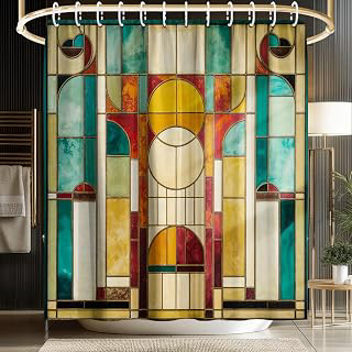 Stained Glass Shower Curtain 72x72 Inch,Abstract Geometric Bathroom Decor: Jacquard Weave and Production Notes
