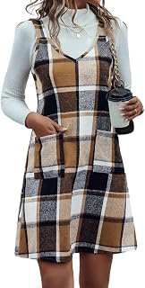 Plaid Overall Dress for Women Fall Winter Sleeveless Plaid Dresses with Pockets: OEM Production and Sizing Notes