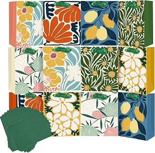 qiqee Floral Print Paper Gift Bags with Tissue Paper Handles 12PCS 2.4