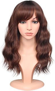 Brown Wavy Wigs For Women Synthetic Wigs With Bangs For Daily Use 16 Inch(Ombre Brown): Ombre Dyeing and Production Notes
