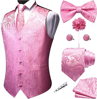Men's V-Neck Suit Vests Formal Men Vest Paisley Jacquard Tie Waistcoat Bow tie Hanky Set Wedding 7PCS: Jacquard Weave and Production Notes