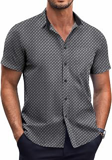 Mens Short Sleeve Button Down Shirts Wrinkle Free Dress Shirts Casual Polka Dot Print Shirt with Pocket: OEM Production and Sizing Notes