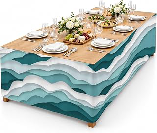 9Ft Table Skirt, Turquoise Ombre Table Skirt for Rectangle Tables & Round Tables, Decorative Desk Skirts, Modern Geometric Moire Abstract Art: Ombre Dyeing and Production Notes