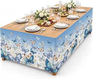 9Ft Table Skirt, Blue Ombre Butterfly Table Skirt for Rectangle Tables & Round Tables, Decorative Desk Skirts, Pastoral Farmhouse Butterflies: Ombre Dyeing and Production Notes