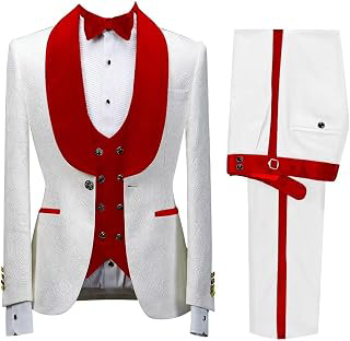 Men's Floral Jacquard Tuxedo Suits Slim Fit 3 Piece Suits Shawl Collar Suit for Men Wedding Groom with Bow Tie: Jacquard Weave and Production Notes