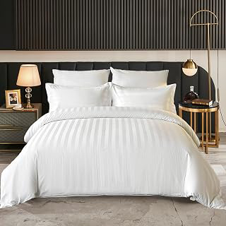 Hotel Collection Duvet Cover Queen Size 3Pcs Set White Cotton Satin Striped: Jacquard Weave and Production Notes