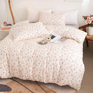 Floral Duvet Cover Set Queen Size, 3 Pieces Pink Flower and Green Leaf Pattern, Soft Microfiber Reversible Cottagecore Bedding Set with 2: Print Design and Production Notes