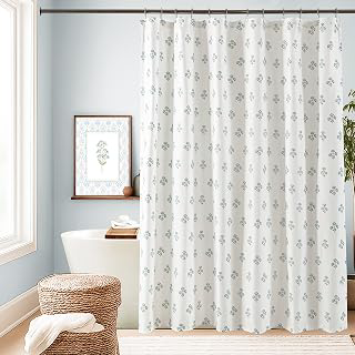 Lino Rosa Blue and Green Floral Shower Curtain, Light Blue and White Spring Summer Shower Curtains for Bathroom, Coastal Farmhouse Botanical: Print Design and Production Notes