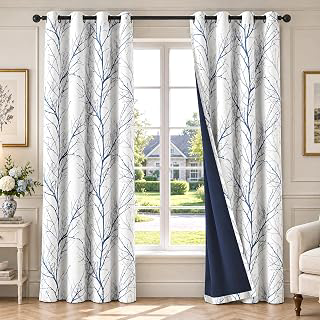 FMFUNCTEX 100% Blackout Blue Grey Tree Branch Curtains 84 Inch 2 Panels: Print Design and Production Notes