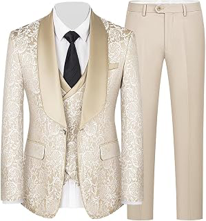 Men's 3 Piece Slim Fit Jacquard Tuxedo Set Shawl Collar One Button Jacket Vest Pant for Wedding: Jacquard Weave and Production Notes