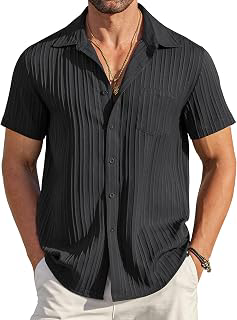 Men's Casual Button Down Shirts Short Sleeve Textured Summer Beach Shirt with Pocket: OEM Production and Sizing Notes