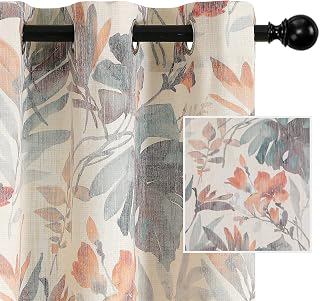 MYSKY HOME Floral Curtains 84 inches Long Printed Grommet Cotton Curtains for Living Room Bedroom Light Filtering Linen Style Curtain Burlap: Print Design and Production Notes