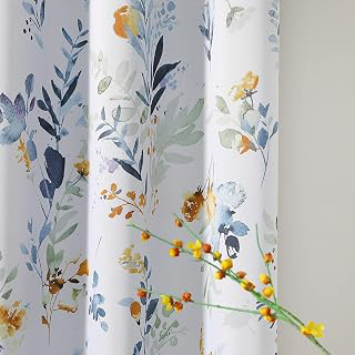 MYSKY HOME Floral Blackout Curtains 84 inches Long 2 Panels Yellow and Blue: Print Design and Production Notes