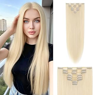 S-noilite Ombre Dip-dye Color 8 Piece Full Head Clip in Hair Extension 26 Inches 66cm Length Bleach Blonde Curly New Synthetic Anti-tangle for: Ombre Dyeing and Production Notes