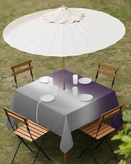Purple White Grey Gradient Outdoor Tablecloth with Umbrella Hole and Zipper, Modern Minimalist Ombre Color Art Table Cloth Waterproof Washable: Ombre Dyeing and Production Notes